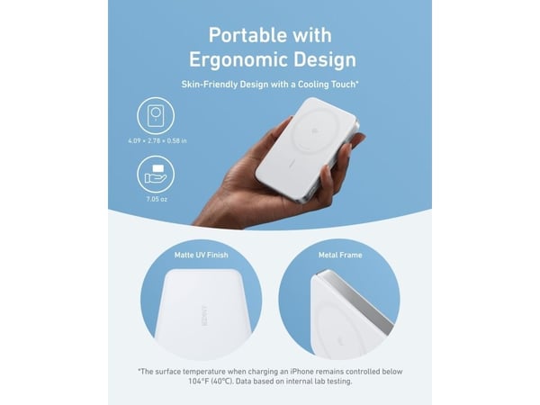 Anker MagGo - Trådløs nødlader - 10000 mAh - 30 watt - PD (USB-C) - på kabel: USB-C - hvit