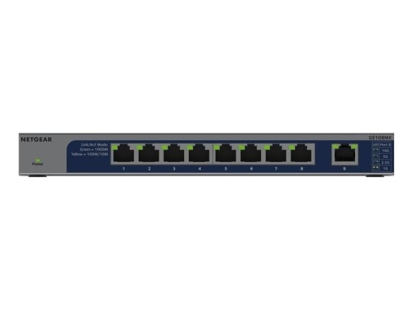NETGEAR GS108MX - Switch - ikke-styrt - 8 x 10/100/1000 + 1 x 10Gb Ethernet - stasjonær, veggmonterbar - for NETGEAR AGM731F; ProSafe AGM731F, AGM7...