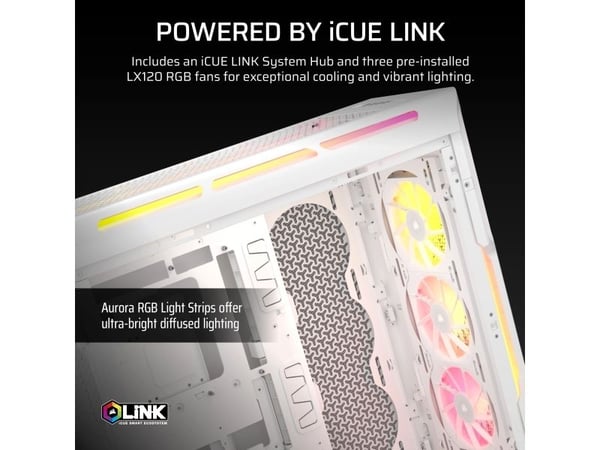 CORSAIR iCUE LINK 5000T LX RGB - Mid tower gaming - utvidet ATX (E-ATX) - sidepanel med vindu (herdet glass) - ingen strømforsyning (ATX) - hvit - ...