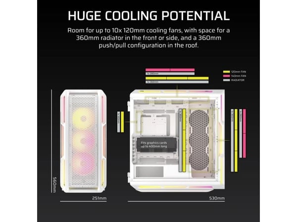 CORSAIR iCUE LINK 5000T LX RGB - Mid tower gaming - utvidet ATX (E-ATX) - sidepanel med vindu (herdet glass) - ingen strømforsyning (ATX) - hvit - ...