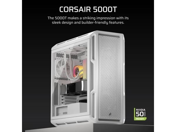 CORSAIR 5000T - Mid tower - utvidet ATX (E-ATX) - sidepanel med vindu (herdet glass) - ingen strømforsyning (ATX) - hvit - USB/lyd
