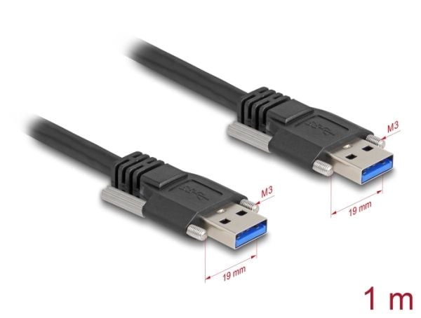 Delock USB 5 Gbps-kabel Type-A hann til Type-A hann med skrueavstand 19 mm / M3 skruer 1 m svart
