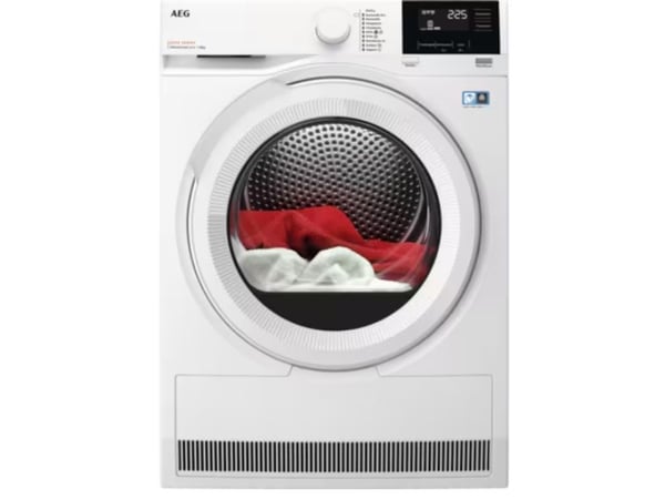 AEG TR8T60680, Frittstående, Frontmatet, Varme pumpe, Hvit, Knapper, Rotasjon, Riktig/Høyre