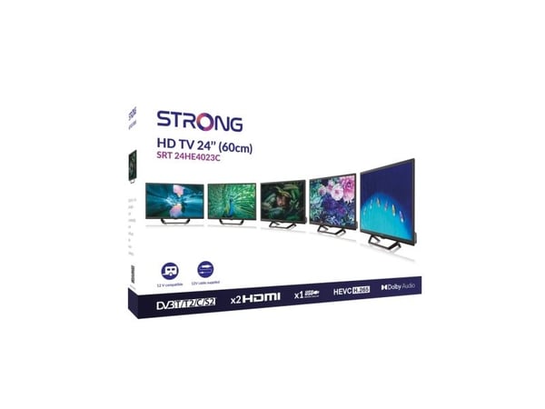 Strong SRT 24HE4023C, 61 cm (24"), 1366 x 768 pikseliä, HD, LCD, DVB-T2, DVB-C, DVB-S2, musta