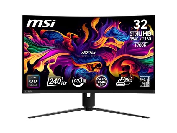 MSI MPG 321CURXDE QD-OLED - OLED-skjerm - gaming - kurvet - 32" (31.5" synlig) - 3840 x 2160 UHD @ 240 Hz - 1000 cd/m² - 1500000:1 - DisplayHDR 400...