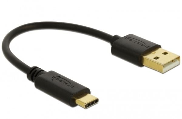 Delock - USB-kaapeli - USB (uros) - USB-C (uros) - 3 A - 15 cm - musta