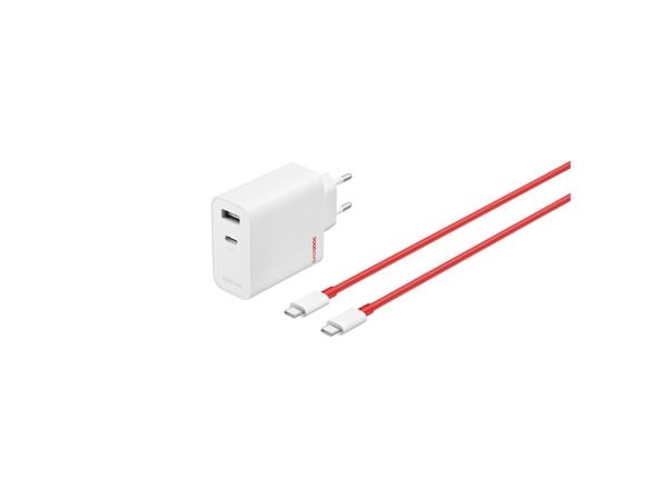 OnePlus SUPERVOOC - Strømadapter - GaN - 80 watt - 7.3 A - SuperVOOC, PD/PPS, QC - 2 utgangskontakter (USB, USB-C) - hvit