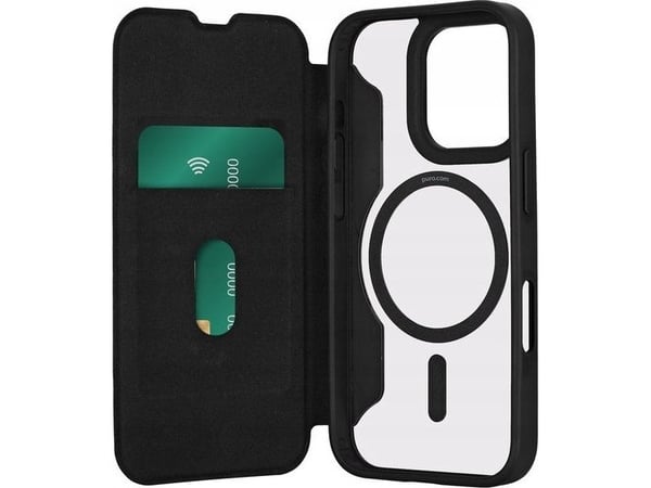 PURO Book Mag, Folio-kotelo, Apple, iPhone 16 Pro Max, 17,5 cm (6.9"), musta, Läpinäkyvä
