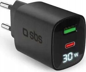 30W SBS GaN-laturi, USB-C, LCD, Juodas, Juodas