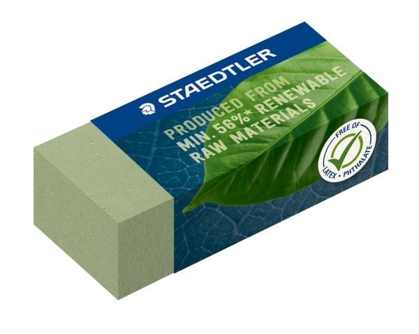 STAEDTLER viskelær, 43 x 19 x 13 mm, olivengrønn, 30-pak med plante-melandel (526 83-5)