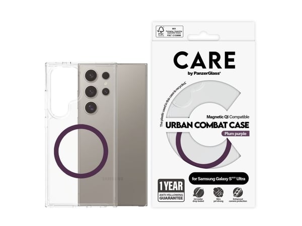 CARE by PanzerGlass Urban Combat - Baksidedeksel for mobiltelefon - termoplast-polyuretan (TPU), polykarbonat - gjennomsiktig, plommepurpur - for S...