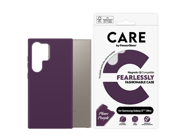 CARE by PanzerGlass - Bakdeksel til mobiltelefon - polykarbonat, mikrofiber, silikon - plommelilla - for Samsung Galaxy S25