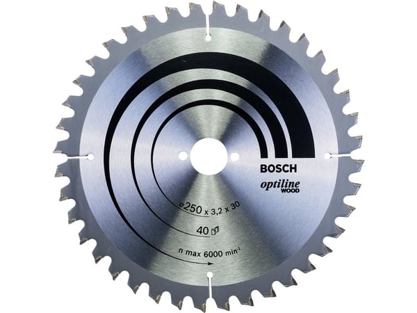 Bosch Standard for Optiline Wood - Sirkelformet sagblad - for tre, kartong, kryssfinér, bløtt tre, løvtre - 250 mm - 40 tenner