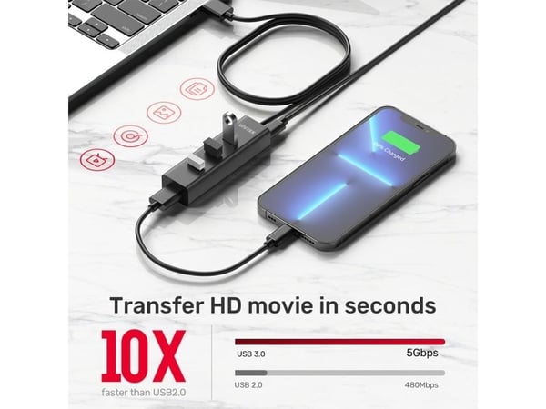 Unitek - Hub - 4-in-1 USB-A - 4 x SuperSpeed USB 3.0 + 1 x USB-C - stasjonær