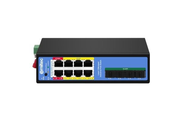 Ernitec - Switch - industrial, 1 console port - Administrerad - 8 x 10/100/1000 (PoE) + 4 x 10/100/1000/SFP (upplänk) - PoE+ (240 W)