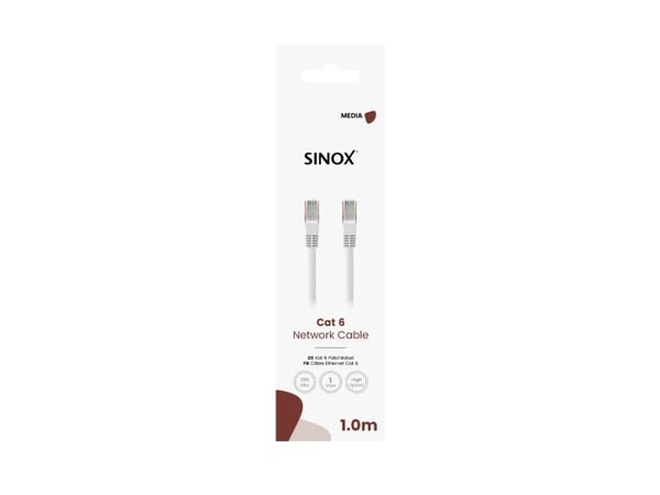 Sinox Cat6e verkkokaapeli. 1m. valkoinen
