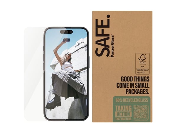 SAFE. by PanzerGlass - Skjermbeskyttelse for mobiltelefon - ultrabred passform - glass - 6.1" - for Apple iPhone 16
