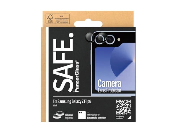PanzerGlass SAFE. by ® Kameralinsebeskytter for Samsung Galaxy Z Flip6 | Svart, Samsung, Samsung - Galaxy Z Flip6, Tørr applikasjon, Ripebestandig,...