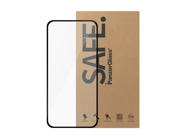 SAFE. by PanzerGlass - Skjermbeskyttelse for mobiltelefon - ultrabred passform - glass - 6.1" - rammefarge svart  - for Apple iPhone 15 Pro