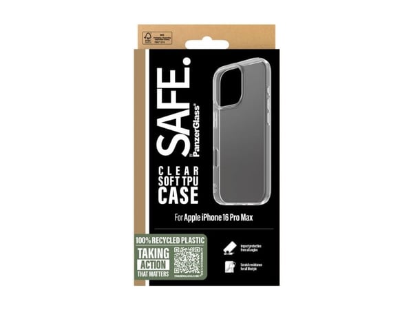 PanzerGlass SAFE. by ® TPU Case Transparent iPhone 16 Pro Max, Suojus, Apple, Apple - iPhone 16 Pro Max, Läpinäkyvä