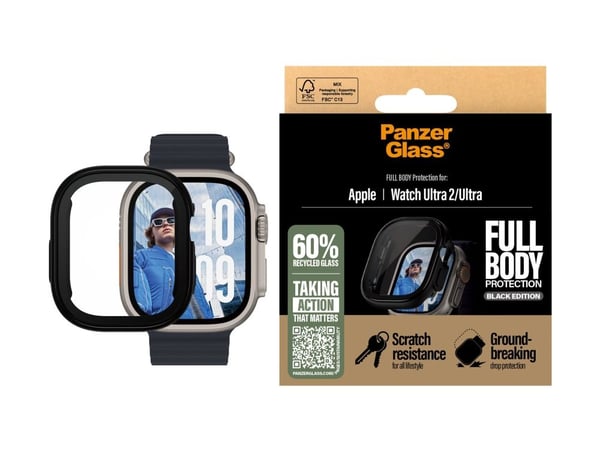 PanzerGlass Snappie - Black Edition - støtfanger for smartarmåndsur - full kropp, kraftig - polyethlen-tereftalat (PET), 100 % resirkulert polykarb...
