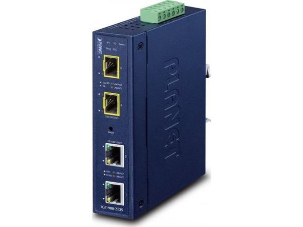 PLANET Industrial 2-Port, Blå, Metall, IP30, SFP, Koblet med ledninger (ikke trådløs), 32 mm