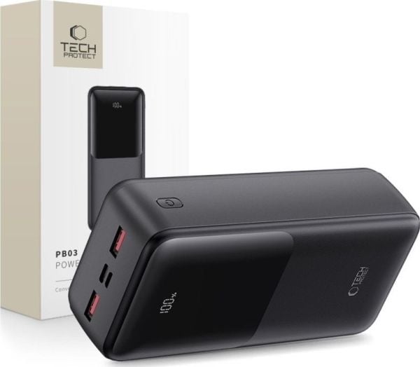 TECH-PROTECT PB03 powerbank 30000 mAh 22,5 W svart
