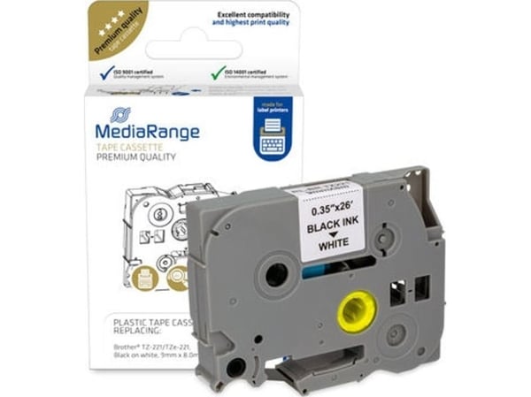 MediaRange MRBTZ211, Sort, Blekkdyse, Permanent, Brother P-Touch 1000, 1010, 1080, 1090, 1260VP, 1280, 1280DT, 1290, 1750, 1830VP, 18R, 2030VP,...,...