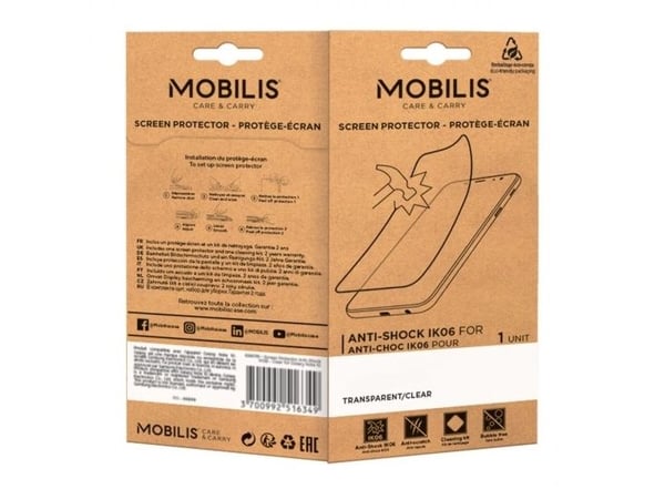 Mobilis - Skjermbeskytter for mobiltelefon - uknuselig og slagfast, IK06 - film - klar - for Apple iPhone 15, 15 Pro (036310)