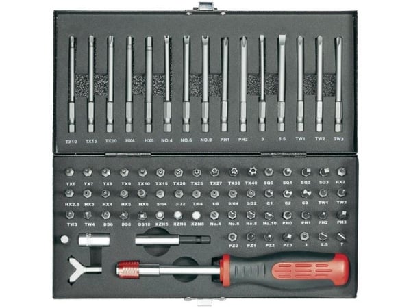TOOLCRAFT HT02183 820952 Bitset 75 delar Knurl, Unbrako, Clutch, Tri-Wing, TORQ, Multitand (XZN), Crosscutter Pozidriv, Crosscutter Phillips, T-profil