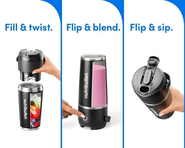 NutriBullet Flip, Kannettava blenderi, 0,59 L, Jäänmurskaus, 11 W, musta