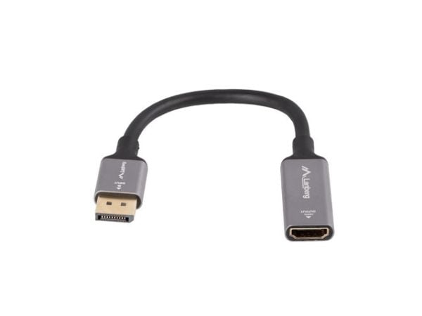 Lanberg - Video adapter - DisplayPort hann til HDMI hunn - 20 cm - sølv - 4K(3840 x 2160) støtte