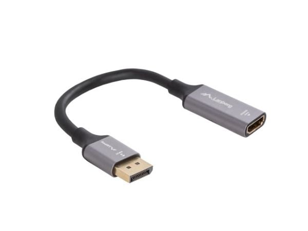 Lanberg - Video adapter - DisplayPort hann til HDMI hunn - 20 cm - sølv - 4K(3840 x 2160) støtte