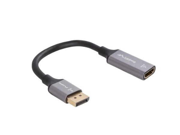 Lanberg - Video adapter - DisplayPort hann til HDMI hunn - 20 cm - sølv - støtte for 8K UHD (7680 x 4320)