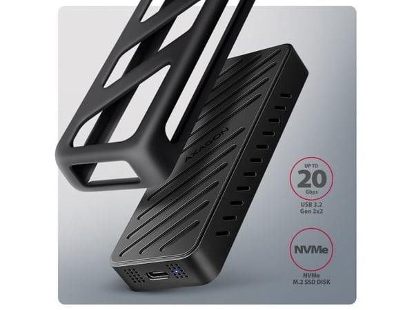 Axagon EEM2-20G NVMe-SSD-Gehäuse USB-C 3.2 20 Gbps 2230 - 2280 - schwarz, SSD-kabinett, M.2, M.2, NVMe-oF, PCI Express, 20 Gbit/s, USB-tilkobling, ...