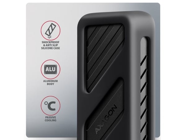 Axagon EEM2-20G NVMe-SSD-Gehäuse USB-C 3.2 20 Gbps 2230 - 2280 - schwarz, SSD-kabinett, M.2, M.2, NVMe-oF, PCI Express, 20 Gbit/s, USB-tilkobling, ...