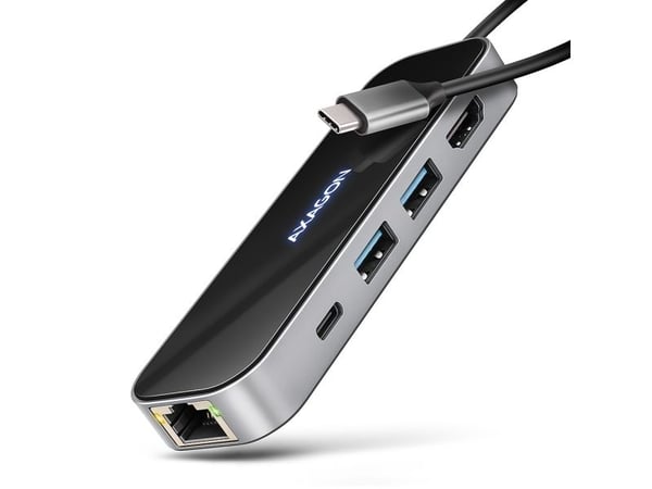 AXAGON HMC-6GLN Glass - Dokkingstasjon - for skrivebord, bærbar, smarttelefon, bærbar - USB-C 3.2 Gen 1 / USB 3.0 / USB4 / Thunderbolt 3 / Thunderb...