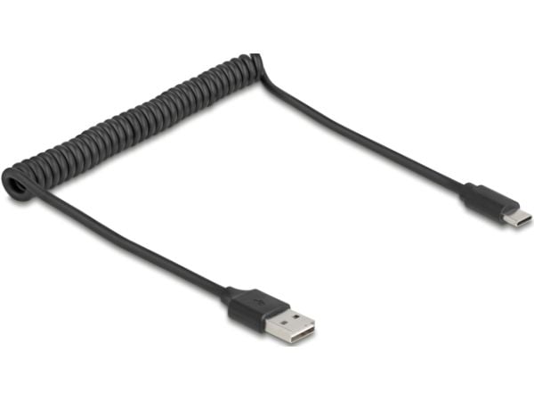 Delock - USB-kabel - USB (hann) reversibel til USB-C (hann) - USB 2.0 - 2 A - 80 cm - rullet sammen, easy USB - svart