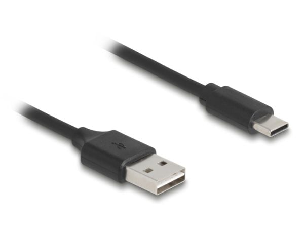 Delock - USB-kabel - USB (hann) reversibel til USB-C (hann) - USB 2.0 - 2 A - 80 cm - rullet sammen, easy USB - svart