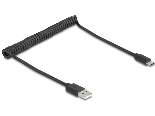 Delock - USB-kabel - USB (hann) til USB-C (hann) - USB 2.0 - 2 A - 75 cm - rullet sammen - svart