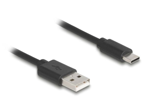 Delock - USB-kabel - USB (hann) til USB-C (hann) - USB 2.0 - 2 A - 75 cm - rullet sammen - svart