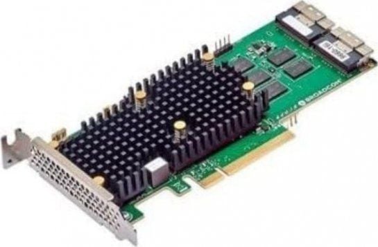 Broadcom 9660-16i, PCIe, SAS, SATA, SFF-8654, Låg profil, PCIe 4.0, Svart, Grön, Silver, 3000000 h