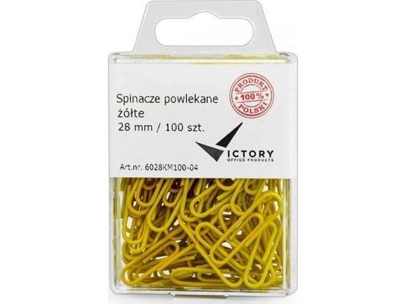 Victory Office kontorstifter 28 mm, 100 stk. runde, belagte gule (plastbeholder, hengende)