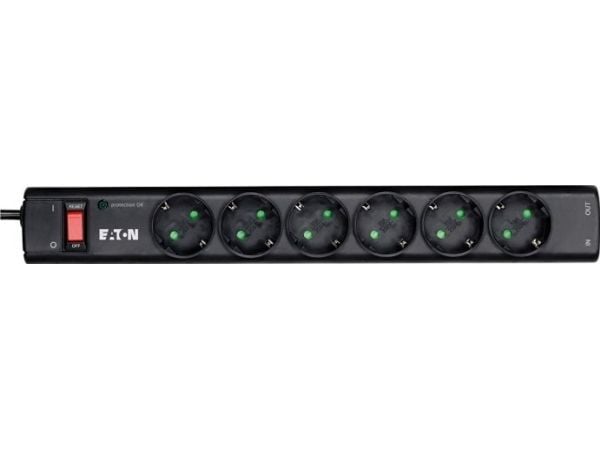 Eaton Protection Strip PS6TD - Overspenningsavleder - AC 220-250 V - 2500 watt - utgangskontakter: 6 - svart