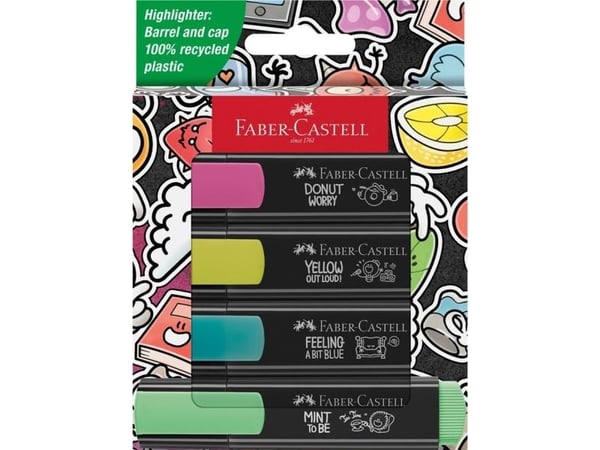 Faber-Castell Textliner Graffiti, 4 kpl, Sininen, Vihreä, Vaaleanpunainen, Keltainen, Taltan pää, Muovi, 1 mm, 5 mm