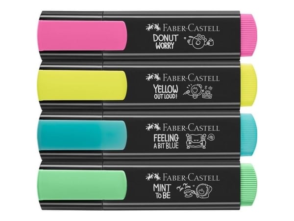 Faber-Castell Textliner Graffiti, 4 stykker, Blå, Grønn, Rosa, Gult, Meisel tupp, Plast, 1 mm, 5 mm