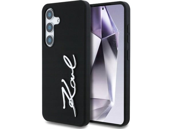 Karl Lagerfeld silikonmetall-skal med signaturlogga för Samsung Galaxy S25 - Svart