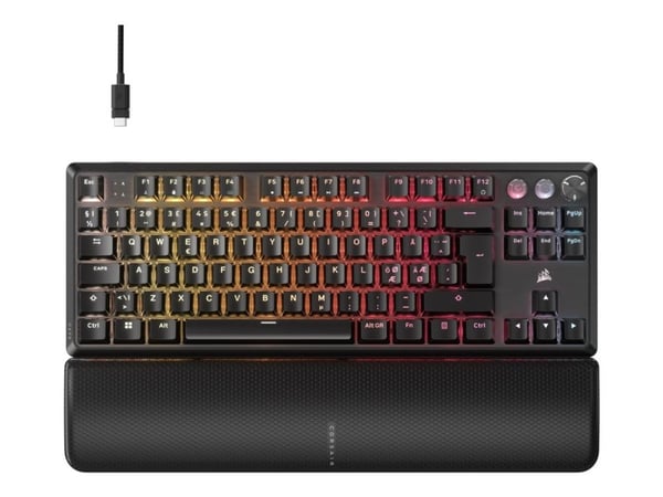 CORSAIR K70 PRO TKL - Tastatur - TKL - bakgrunnsbelyst - USB - QWERTY - Nordisk - tastsvitsj: CORSAIR MGX v2 - svart