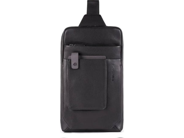 Piquadro Tallin - skinn - veske - mono sling - svart - for menn - 20 x 33 x 5 cm