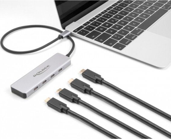 Delock - Hub - 10 Gbps, med 35 cm tilkoblingskabel - 4 x USB-C - stasjonær